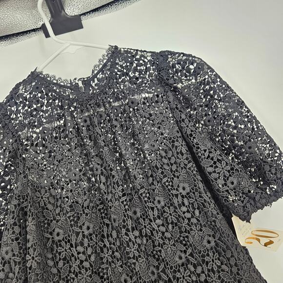 Shoshanna Trinette Dress Black Ditzy Floral Lace Asymmetric Puff Sleeve NWT Sz 4 - Picture 4 of 7